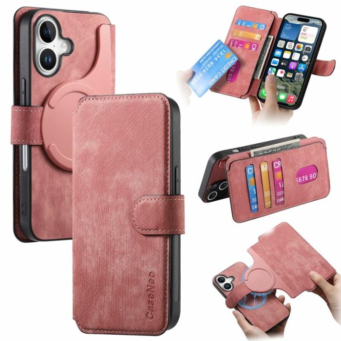 CASENEO - CASENEO MW-03 iPhone 17 Plånboksfodral med Avtagbart Konstläder - Rosa