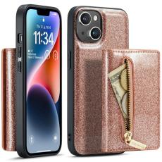 DG.MING - DG.MING M3 Series iPhone 15 Konstl&auml;der Pl&aring;nboksfodral Detachable Ros&eacute;guld