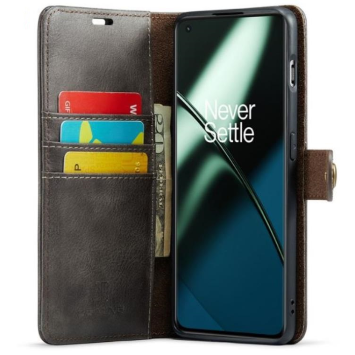 DG.MING - DG.MING OnePlus 11 Plånboksfodral Äkta Läder 2-i-1 - Grå