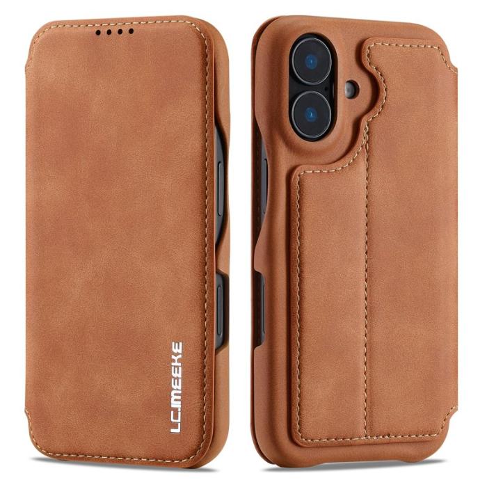 LC.imeeke - LC.IMEEKE iPhone 16 Plus Fodral Kortfack Ställ KonstLäder - Brun