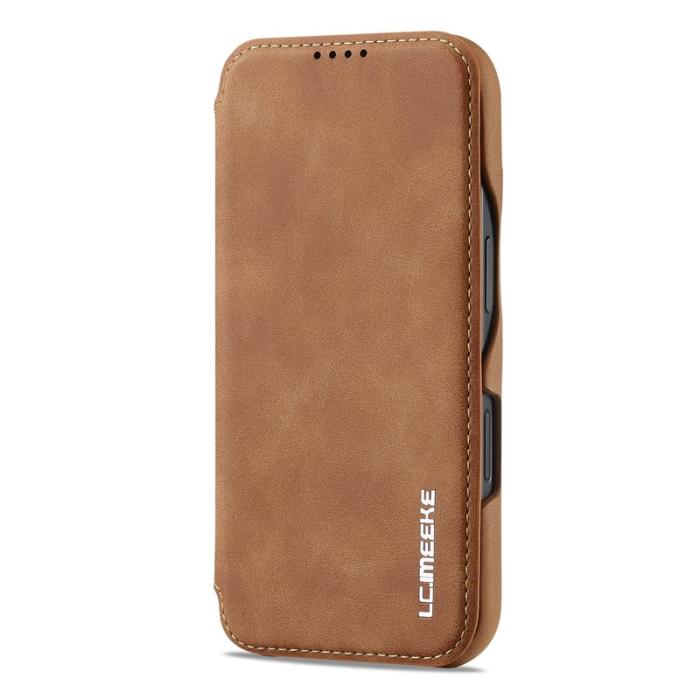 LC.imeeke - LC.IMEEKE iPhone 16 Plus Fodral Kortfack Ställ KonstLäder - Brun