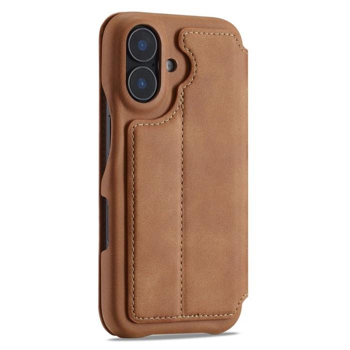 LC.imeeke - LC.IMEEKE iPhone 16 Plus Fodral Kortfack Ställ KonstLäder - Brun