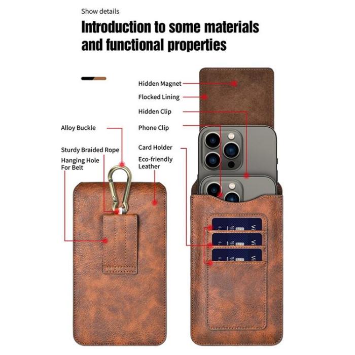 UTGATT1 - PULOKA Bältesväskor Vertical PU Läder Dual Layer - Brun