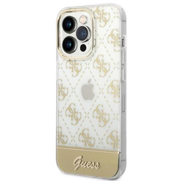 UTGATT1 - GUESS iPhone 14 Pro Skal 4G Pattern Script - Guld