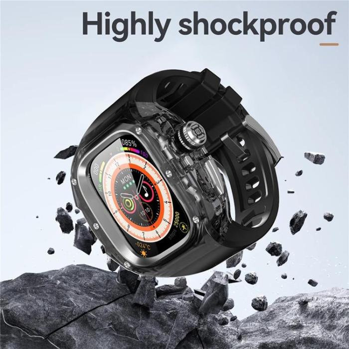A-One Brand - Armband För Apple Watch Ultra 1/2/3 (49mm) Silikon med Skal - Svart/Stål
