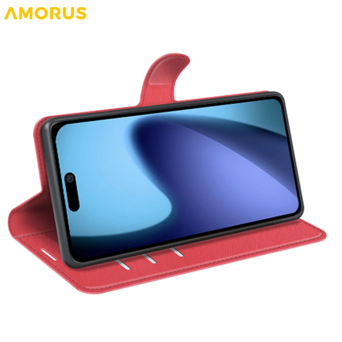 Amorus - AMORUS iPhone Air Plånboksfodral Flipstativ Litchi - Röd