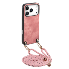 A-One Brand - iPhone 17 Pro Mobilskal med Justerbar Rem Retro Läder - Rosa