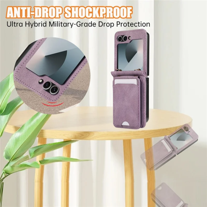 A-One Brand - Galaxy Z Flip7 Plånboksfodral Kickstand med Axelrem - Lila