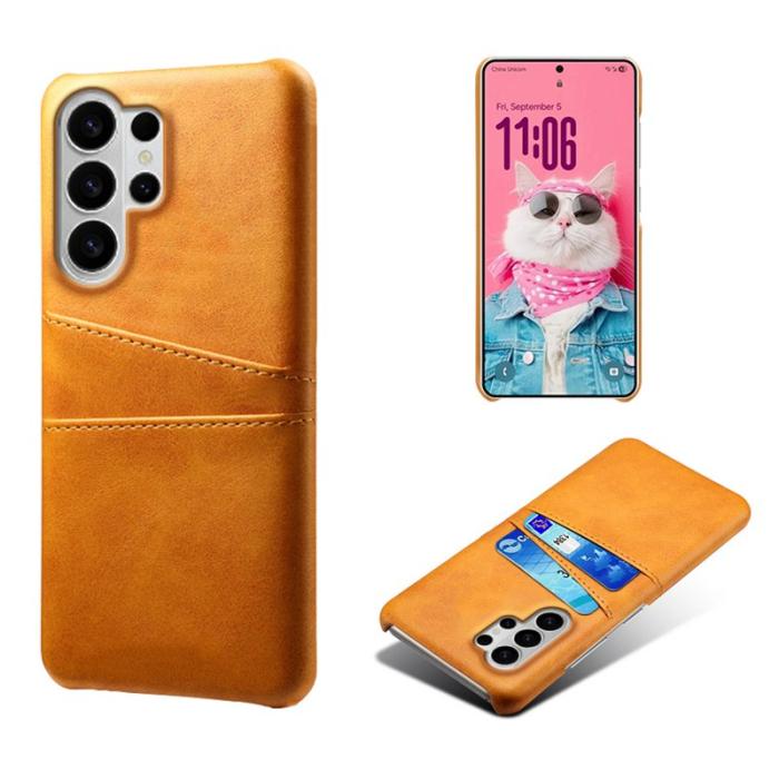 OEM - Samsung Galaxy S26 Ultra Skal Dual Kortfack PU Läder + Hård PC - Orange