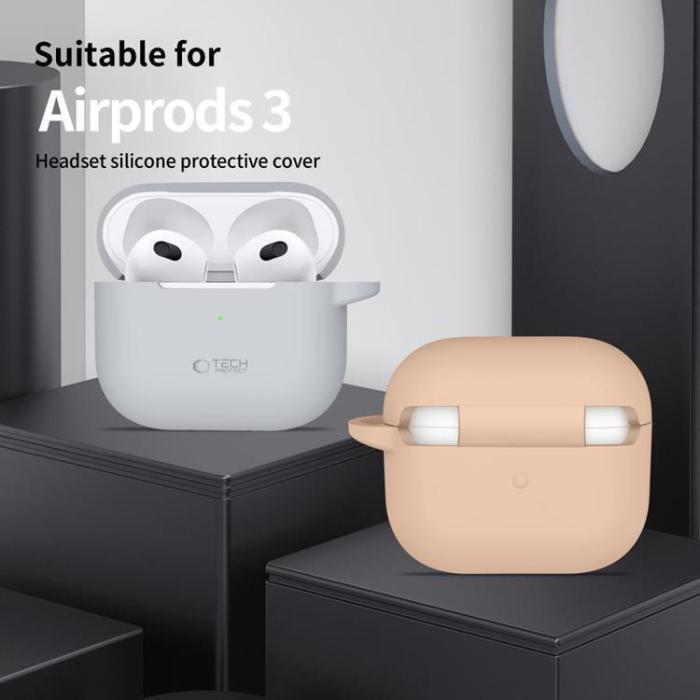 Tech-Protect - Tech-Protect Apple Airpods 3 Skal Silikon Hook - Olivgrön