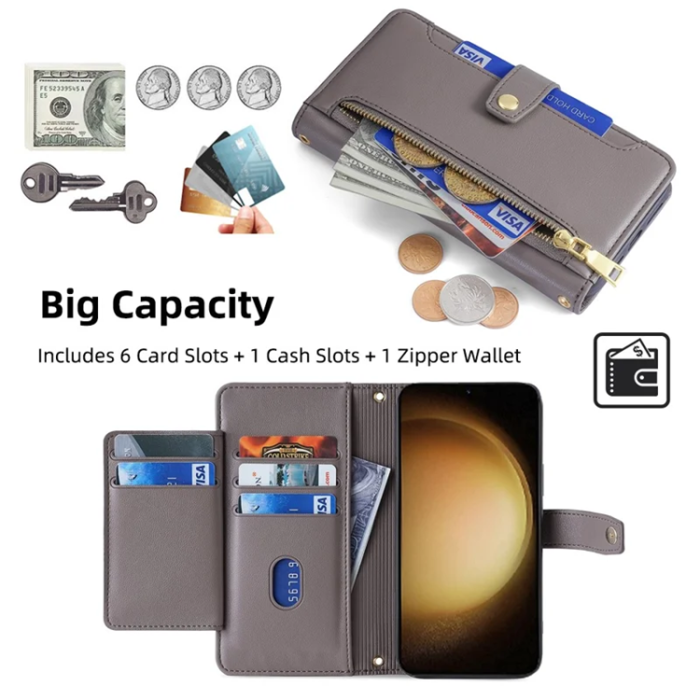 A-One Brand - Galaxy S23 Plus Konstläder Plånboksfodral Crossbody - Grå