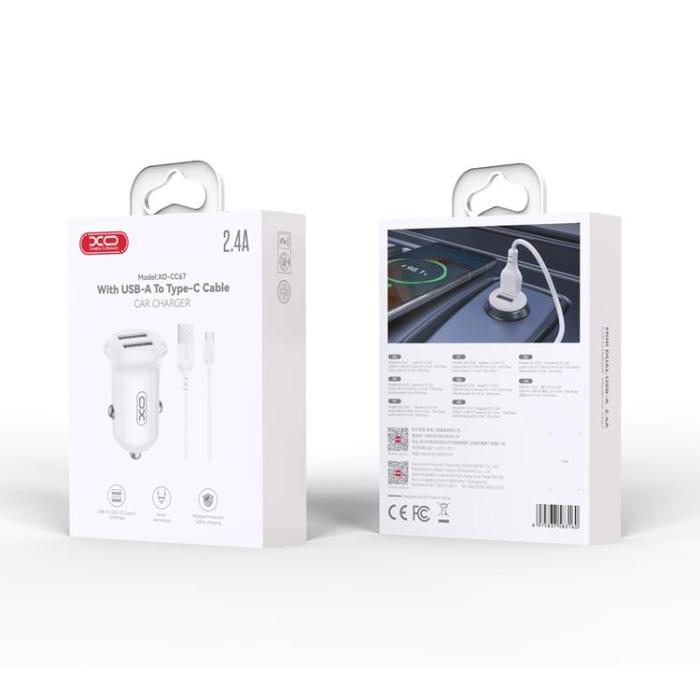 XO - XO Billaddare 12W 2x USB med USB/USB-C Kabel CC67 - Svart