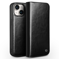 QIALINO - Qialino iPhone 15 Plånboksfodral Äkta Läder Cowhide - Svart