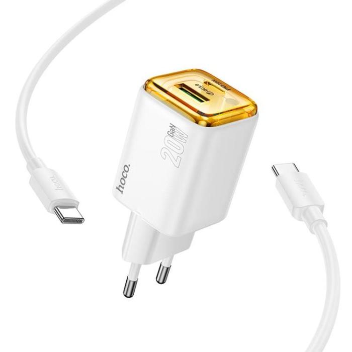 Hoco - Hoco Snabbladdare PD 20W USB-A USB-C QC3.0 3A med USB-C Kabel N52 - Vit