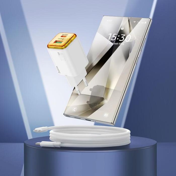 Hoco - Hoco Snabbladdare PD 20W USB-A USB-C QC3.0 3A med USB-C Kabel N52 - Vit