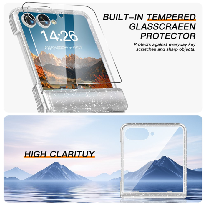 A-One Brand - Galaxy Z Flip7 Mobilskal Hinge Protection - Klart glitter