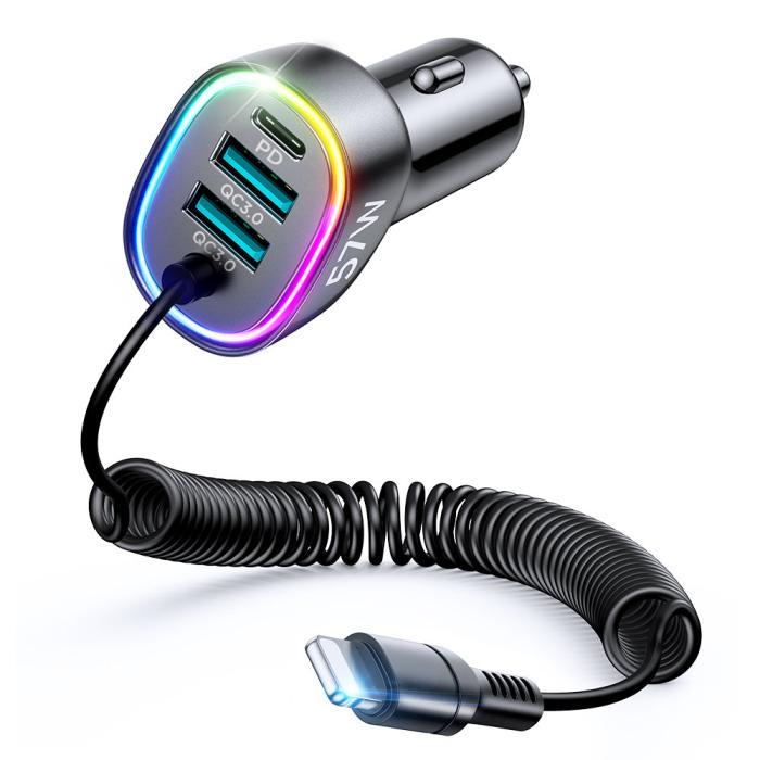 Joyroom - Joyroom 4 i 1 Billaddare med Lightning Kabel 1.6m - Svart