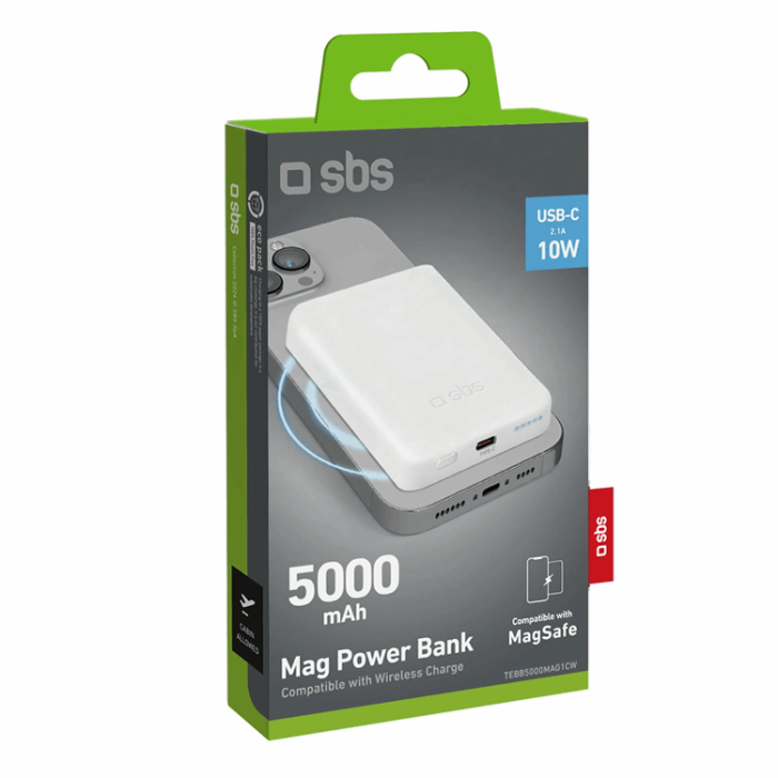 SBS - SBS MagSafe Trådlös Power Bank 5000 mAh USB-C - Vit