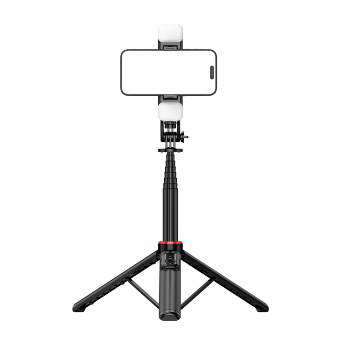 OEM - Selfiestick Teleskopstativ 1.3m Auminiumlegering Med Dubbel Lampa