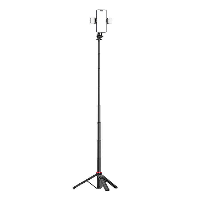 OEM - Selfiestick Teleskopstativ 1.3m Auminiumlegering Med Dubbel Lampa