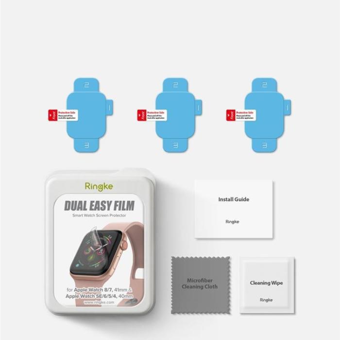 UTGATT1 - [3-Pack] Ringke Apple Watch 4/5/6/7/8/SE (40/41mm) Härdat Glas Dual Easy - Clear