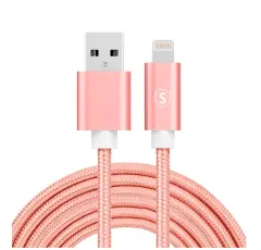 SiGN - SiGN USB-A till Lightning kabel, 2.1A, 3m, Nylon - Rosa
