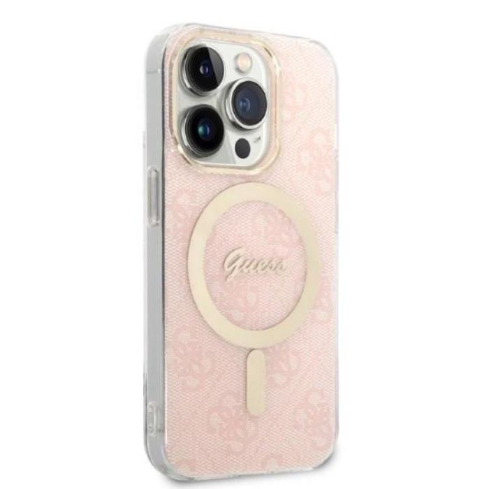 Guess - GUESS iPhone 14 Pro Magsafe Skal Print + Trådlös Laddare - Rosa