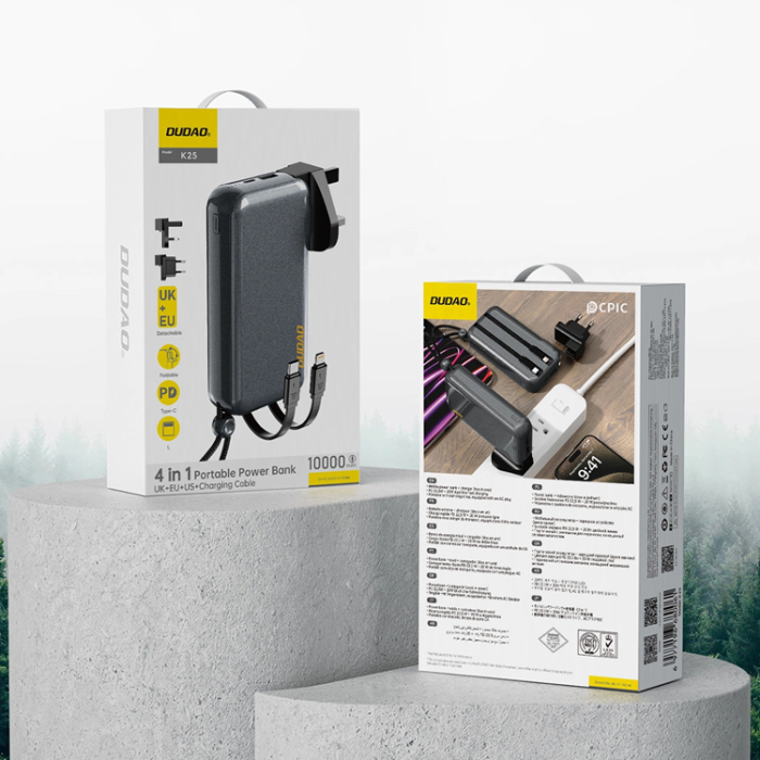 Dudao - Dudao 2in1 Powerbank 10000mAh Med 3-Plug Väggladdare - Svart