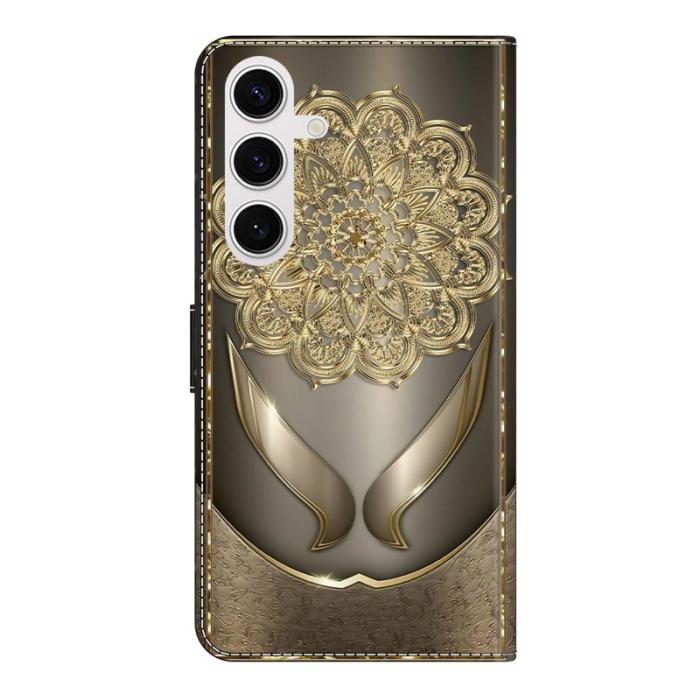 Amorus - Samsung Galaxy S26 Plånboksfodral Mönstertryck Konstläder Flip Ställ - Guld