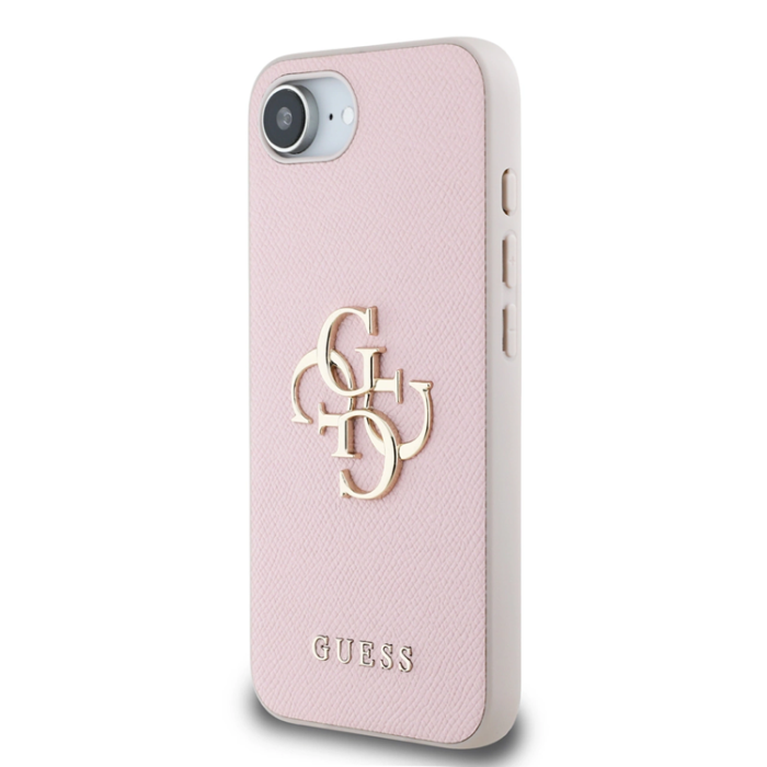Guess - Guess iPhone 16e Mobilskal PU Grained 4G Metal Logo - Rosa