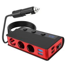 OEM - 180W Billaddare 3 Cigarette Lighter Uttag 4 USB QC3.0 Snabbladdare - Svart/R&ouml;d