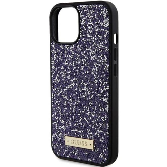 UTGATT1 - Guess iPhone 15 Mobilskal Rhinestone Metal Logo - Lila