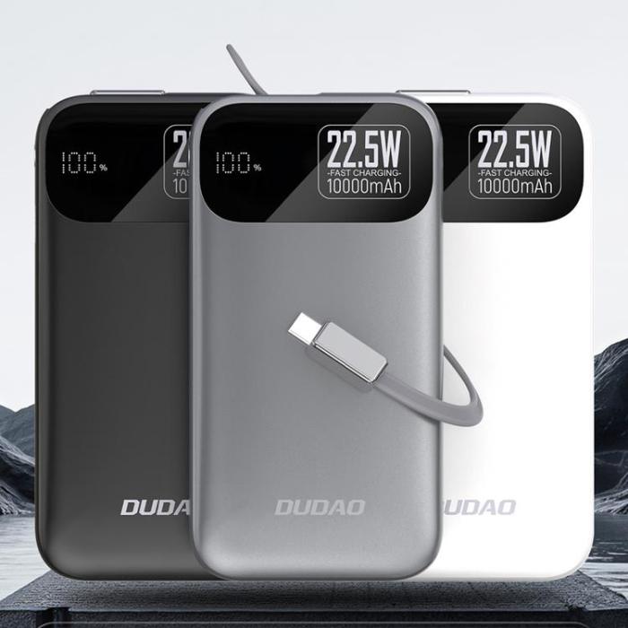 Dudao - Dudao Powerbank 10000 mAh 22.5W PD med Inbyggd Kabel K31 - Grå