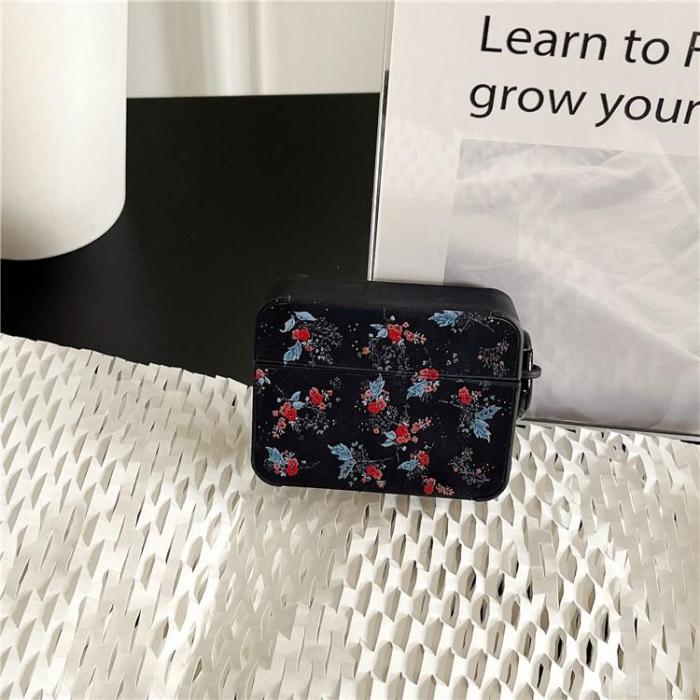 OEM - Airpods Pro 2 Skal TPU Läder Floral - Svart/Blå