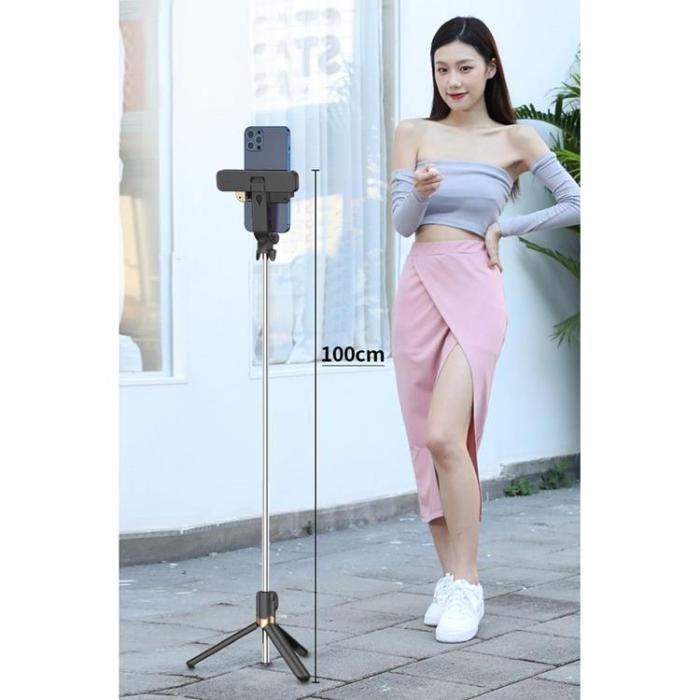 OEM - Selfiestick / Tripod fjärrkontroll med LED light - Svart