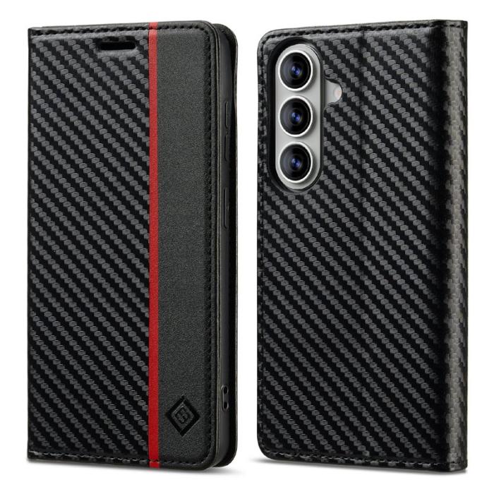 LC.imeeke - LC.IMEEKE Plånboksfodral för Samsung Galaxy S26 Konstläder Kolfiber - Svart