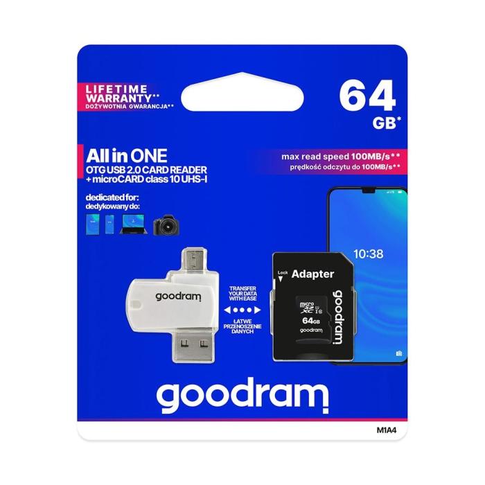 Goodram - Goodram kortläsare med USB/micro USB-uttag + micro SD 64GB