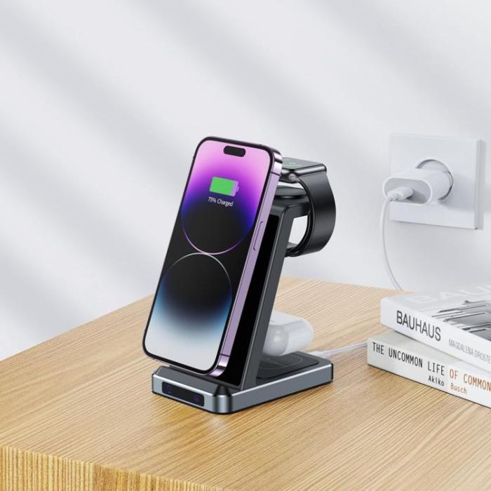 Tech-Protect - Tech-Protect 3-in-1 Trådlös Laddare iPhone, Apple Watch, AirPods - Svart