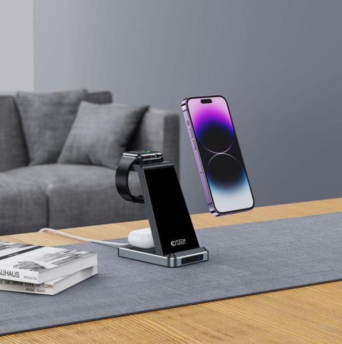 Tech-Protect - Tech-Protect 3-in-1 Trådlös Laddare iPhone, Apple Watch, AirPods - Svart