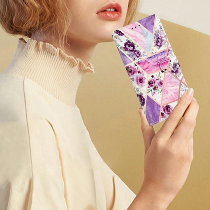 OEM - Samsung Galaxy S26 Plus Plånboksfodral Konstläder Ställ Lila Blommor