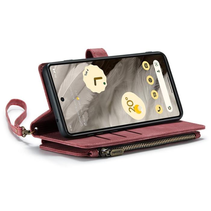 Caseme - CASEME Konstläder Plånboksfodral till Google Pixel 7a med rem - Röd