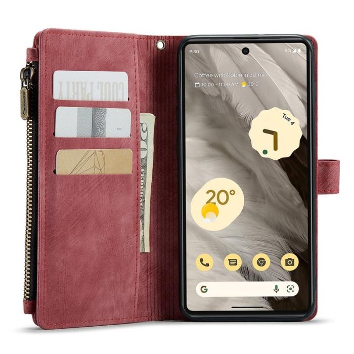 Caseme - CASEME Konstläder Plånboksfodral till Google Pixel 7a med rem - Röd