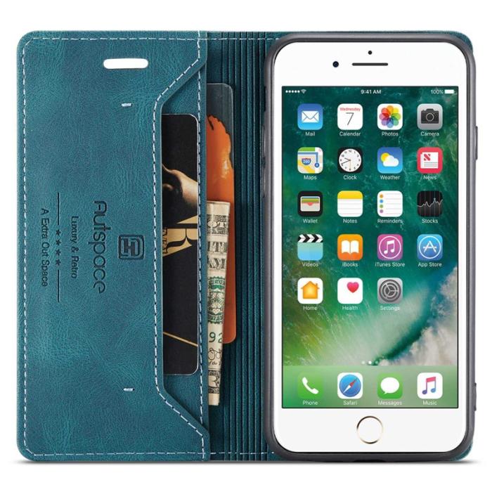 AUTSPACE - AUTSPACE A01 iPhone 6/7/8 Plus Plånboksfodral Konstläder - Blå