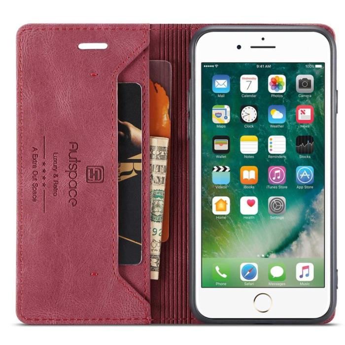AUTSPACE - AUTSPACE A01 iPhone 6/7/8 Plus Plånboksfodral Konstläder - Röd