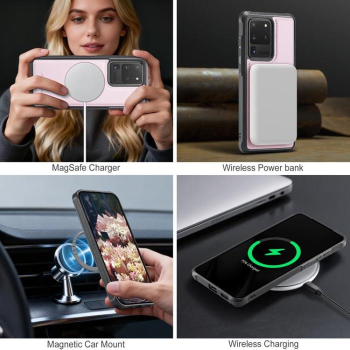 OEM - JEEHOOD Samsung Galaxy S20 Ultra Fodral KonstLäder - Rosa