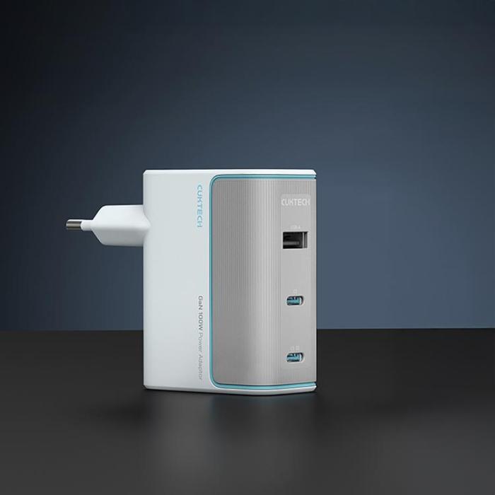 Cuktech - Cuktech Snabbladdare 100W GaN 2xUSB-C 1xUSB-A med Kabel AD1003EU - Vit