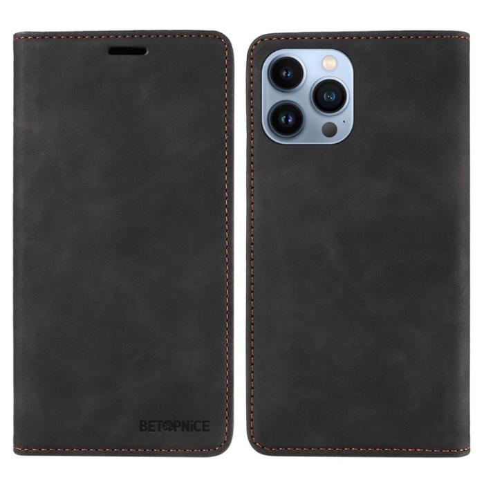 BETOPNICE - BETOPNICE 003 Plånboksfodral för iPhone 13 Pro RFID Blocking Konstläder Svart
