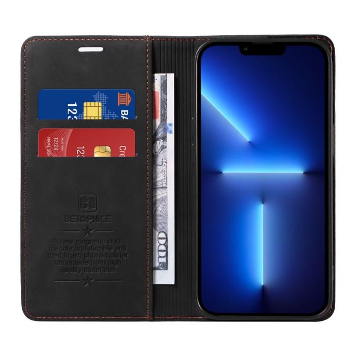 BETOPNICE - BETOPNICE 003 Plånboksfodral för iPhone 13 Pro RFID Blocking Konstläder Svart