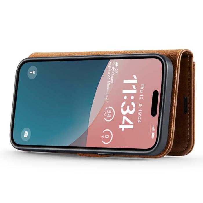 DG.MING - DG.MING iPhone 16 Plus Plånboksfodral Äkta Läder Avtagbart - Brun