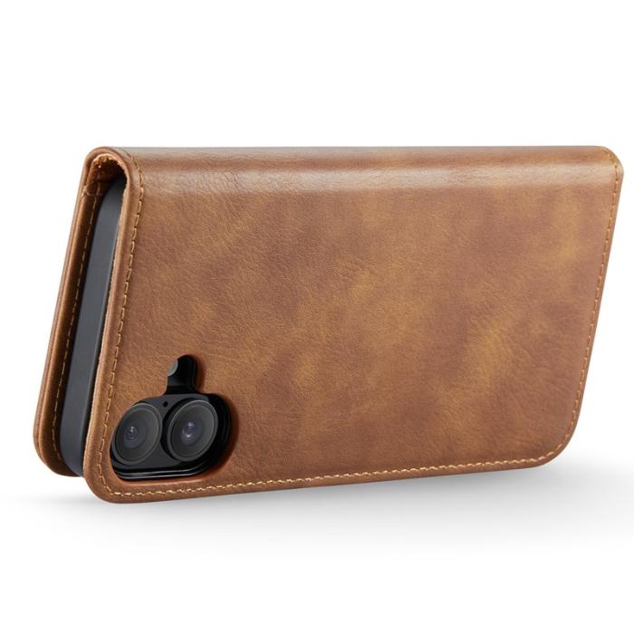 DG.MING - DG.MING iPhone 16 Plus Plånboksfodral Äkta Läder Avtagbart - Brun
